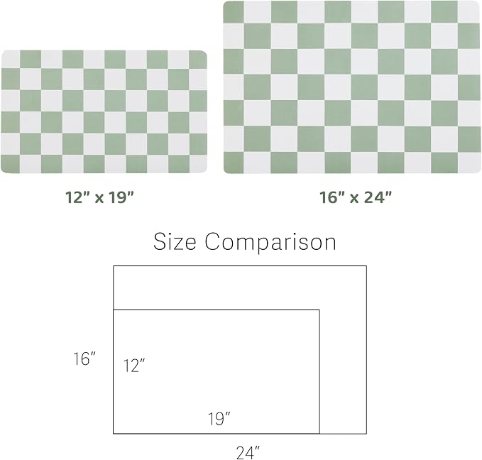 Checkered Dog Feeding Mat, Absorbent Mats for Dog Food and Water Bowl, Dispenser, Retro Modern Aesthetic Sage Green Checkerboard Pet Placemat for Dogs, Cats, Puppy Accessories, 12" X19”