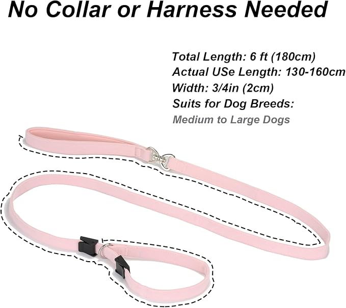 Slip Lead Dog Leash,Soft Corduroy 6 FT Dog Training Leash for Medium Large Dogs,No Pull Slip Leash and Collar with Padded Handle,Light Pink