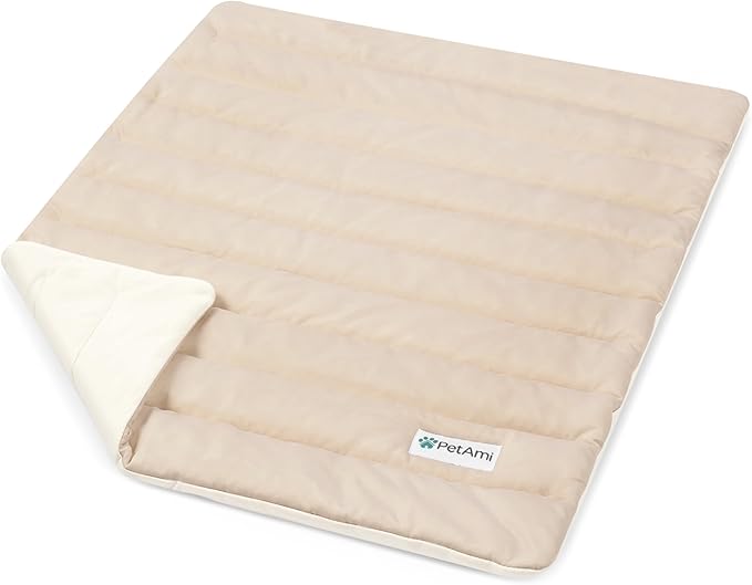 PetAmi Dog Cooling Mat, Q-Max Pet Cooling Blanket with Thick Cushioning, Self Cooling Pad for Dogs & Cats, Reversible Summer Mat for Crate, Couch, Kennel, Taupe/Beige, Small (24x32)