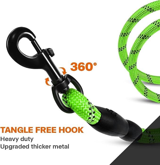 Taglory Rope Dog Leash 5 FT with Comfortable Padded Handle, Highly Reflective Threads Leash and Anti-Tangle Clip for Walking Small Dogs, 3/8 inch, Green