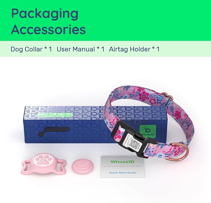 Airtag Dog Collar,with Waterproof airtag Holder,Original Stylish Cute Pattern Design.QR Code ID Buckle,Comfortable Soft Cotton for Small Medium Large Dogs