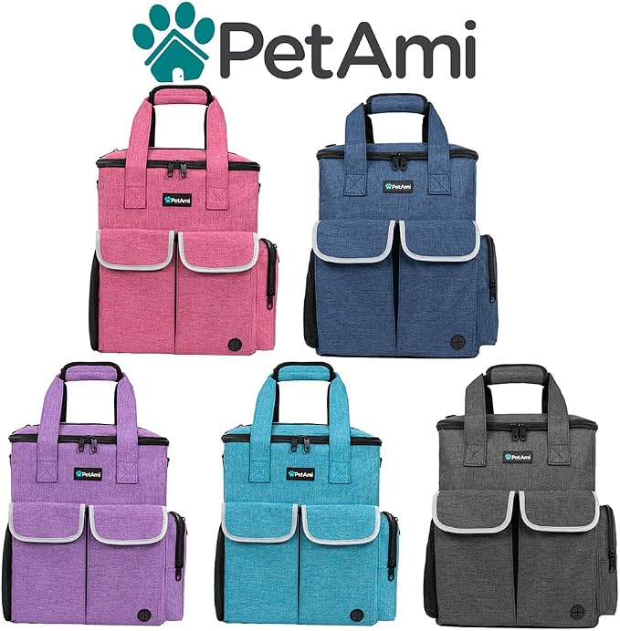 PetAmi Dog Travel Bag Pet Supplies Accessories Organizer for Traveling, Camping, Weekend; Cat Pet Travel Bag Kit Includes 2 Food Storage Containers, 2 Collapsible Bowls, 1 Feeding Mat (Purple)