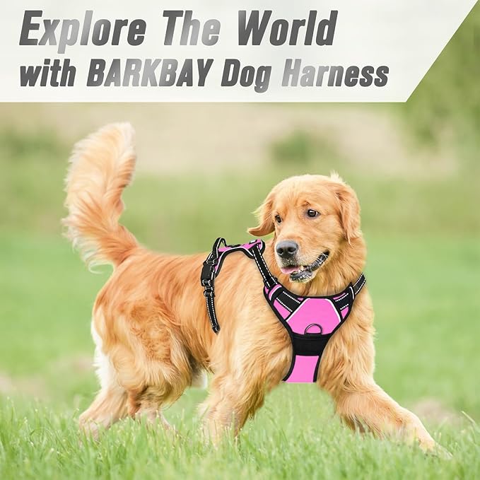 BARKBAY No Pull Dog Harness Front Clip Heavy Duty Reflective Easy Control Handle for Large Dog Walking(Pink,S)
