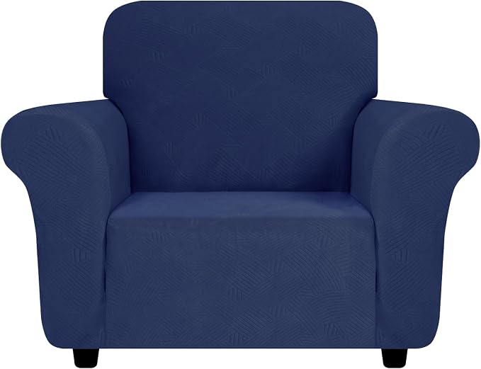 ZNSAYOTX Super Stretch Chair Slipcover (30"-47"), New Striped Sofa Chair Covers for Living Room, Dogs Pet Friendly Anti-Slip Chair Protector Spandex Armchair Slipcovers (Navy Blue, Chair)
