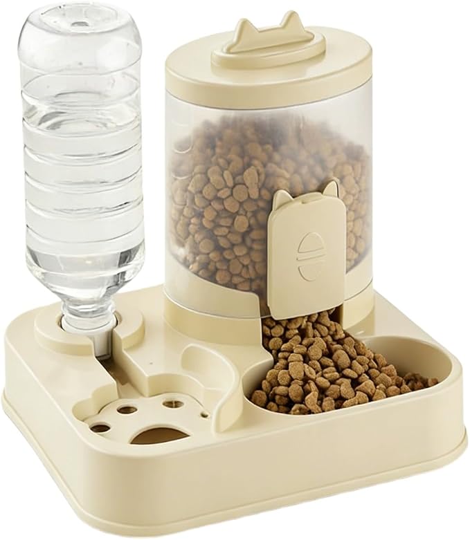 2 in 1 Automatic Pet Feeder Water Dispenser, Adjustable Elevated Raised Stand Feeder, Automatic Cat Feeder with Non Slip Base for Small Medium Dog Puppy Cat, Easy to Clean (Color A)