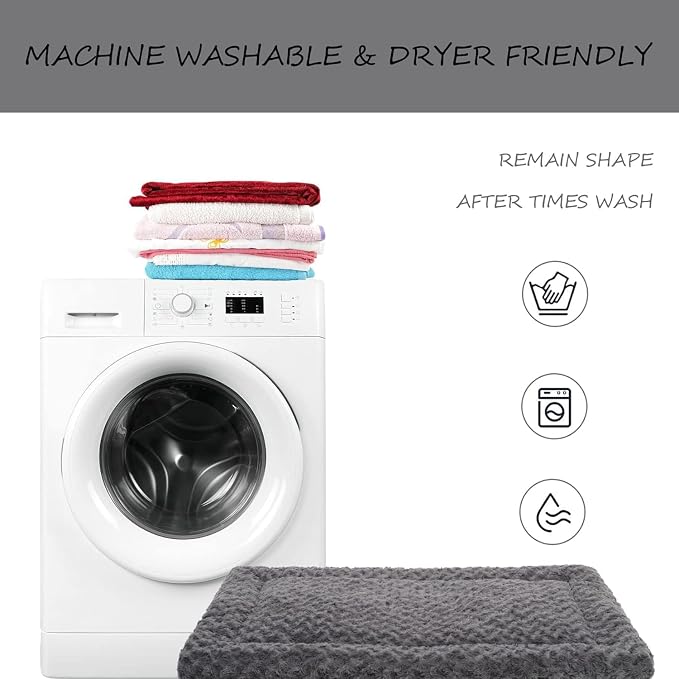Washable Dog Bed Mat Ultra Soft Dog Crate Pad Comfy Fluffy Pet Kennel Beds Sleeping Mattress for Large Jumbo Medium Small Dogs Grey
