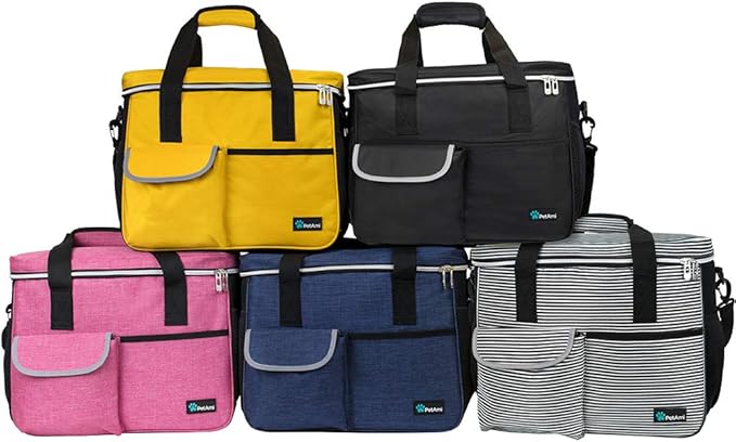 PetAmi Dog Travel Bag Organizer, Pet Travel Kit with 2 Food Containers & 2 Collapsible Dog Bowls, Pet Supplies Tote with Luggage Sleeve, Weekend Road Trip Camping Essentials, Pink, Medium