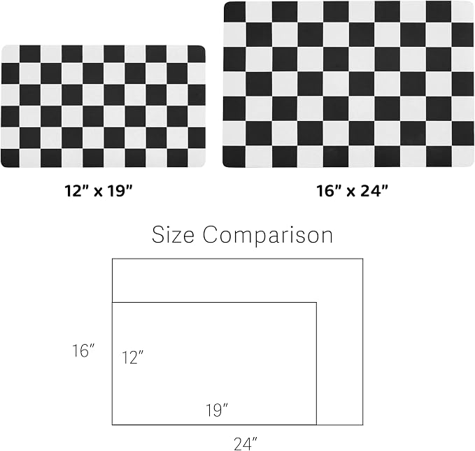Checkered Dog Feeding Mat, Absorbent Mats for Dog Food and Water Bowl, Dispenser, Feeder, Retro Aesthetic Black Checkerboard Pet Placemat for Dogs, Cats, Puppy Accessories, 16" X 24”
