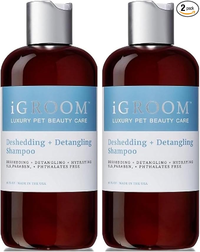 iGroom Deshedding & Detangling Dog Shampoo, Luxury Pet Beauty Care, Loosen Tangles + Unwanted Undercoat, Adds Shine + Volume, Made in USA (16 OZ) (Pack of 2)