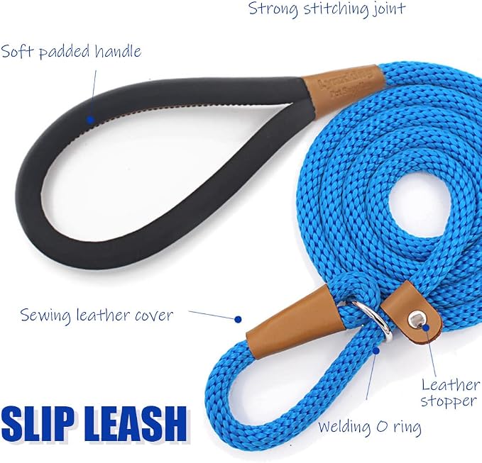 lynxking 6 FT Dog Leash Slip Lead 2 Pack Strong Heavy Duty Braided Dog Training Leash No Pull Training Lead Leashes for Medium Large and Small Dogs