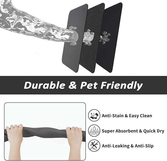 HotLive Dog Food Mat - Absorbent Cat Mat for Food and Water, No Stains Pet Feeding Bowl Mat, Easy to Clean Pet Placemats, Quick Dry Dog Water Dispenser Mat for Messy Drinkers | Dark Grey 16"x 24"