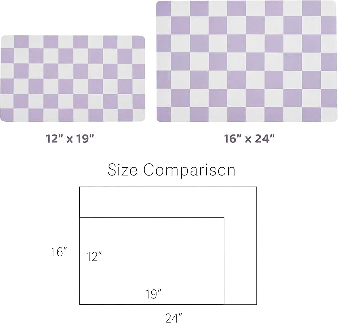 Checkered Dog Feeding Mat, Absorbent Mats for Dog Food and Water Bowl, Dispenser, Aesthetic Purple Checkerboard Pet Placemat for Dogs, Cats, Puppy Accessories (Purple, 16 x 24)