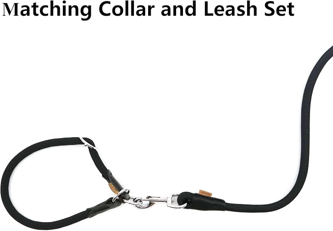 Dog Leash, Braided Rope Traction – Walking Training Lead for Medium/Large Dogs ((1/2") x 2FT, Black)