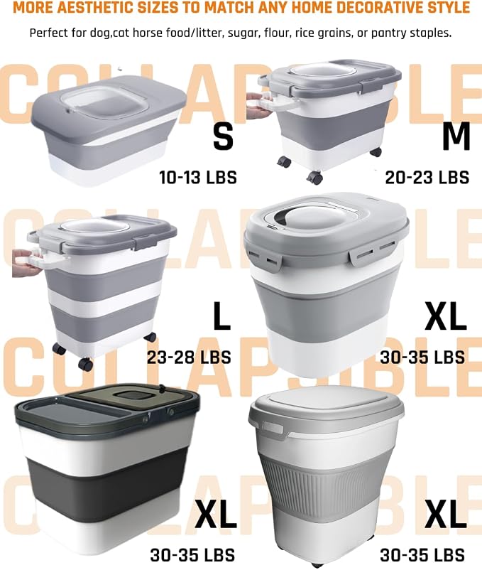 HOYTAMDAR 28-30Lbs Dog Food Storage Container, Collapsible Dog Food Container with Lid,Multifunctional Pet Food Storage Container for Dog,Cat,Rice,Flour,Pet Food Scoop and Small Container