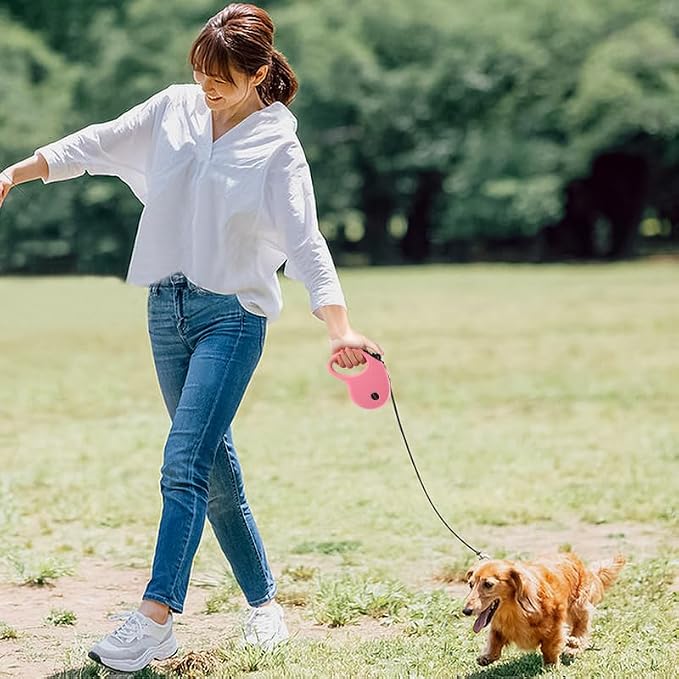 enrgticdg 16Ft Retractable Dog Leash,Light Weight Leash for Small to Medium Dogs/Cats Up to 50lbs,Stainless Steel Spring Strong Nylon Tape, Tangle Free, One-Handed Brake.(Pink-Black)