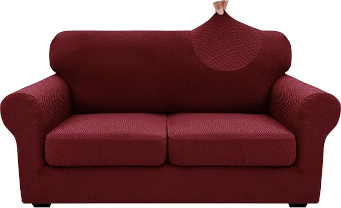 XINEAGE 2026 New 3 Pieces Couch Covers for 2 Cushion Sofa Super Stretch Loveseat Slipcover Pet Dog Universal Slip Cover Anti Slip Love Seat Furniture Protector (Wine Red, 55"-69")