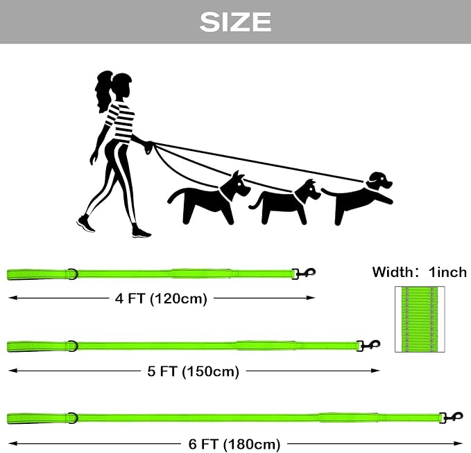 Joytale Dog Leash Heavy Duty for Large Dogs that Pull, Double Handle for Traffic Control, Double-Sided Reflective Leashes for Large Medium Dogs Night Safety, 6FT, Green