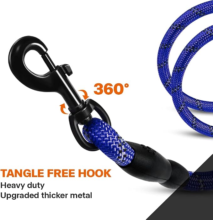 Taglory Rope Dog Leash 5 FT with Comfortable Padded Handle, Highly Reflective Threads Leash and Anti-Tangle Clip for Walking Small Dogs, 3/8 inch, Navyblue