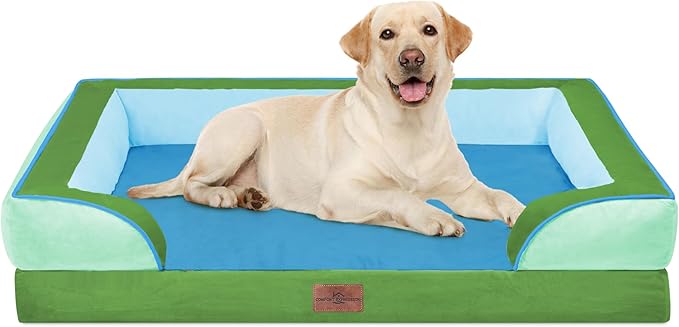 Comfort Expression Orthopedic Dog Bed for Extra Large Dogs 42x30 Inch, Waterproof Egg Crate Foam XL Pet Bed with Bolsters, Dog Couch with Washable Cover & Non-Slip Bottom, Boston