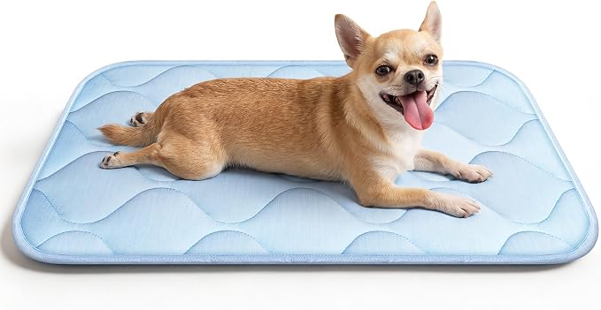 Cooling Mat for Dogs and Cats 24" x 18", Premium Pet Cooling Bed Indoor Outdoor with Waterproof Cover & Ice Silk, Summer Cool Pad for Puppy Kitty, Non-Slip Washable Pet Blanket for Crate Kennel