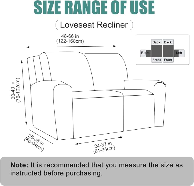 Genina Recliner Loveseat Cover Stretch Couch Covers Sofa slipcover for 2 Seat Reclining Couch Thick Jacquard Furniture Protector (Matcha Green)