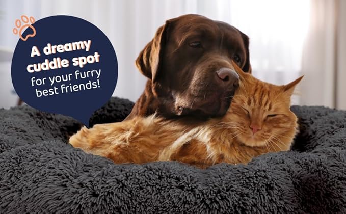 Donut Dog Bed - Premium Comfort for Anxiety Relief - Fluffy & Calming Design with Ultra-Plush Support | Cozy Round Dog Bed with Super Soft Circle Style (Black, Large)