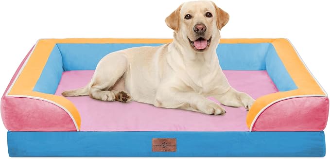 Comfort Expression Orthopedic Dog Bed for Extra Large Dogs 42x30 Inch, Waterproof Egg Crate Foam XL Pet Bed with Bolsters, Dog Couch with Washable Cover & Non-Slip Bottom, Bubblegum Cove