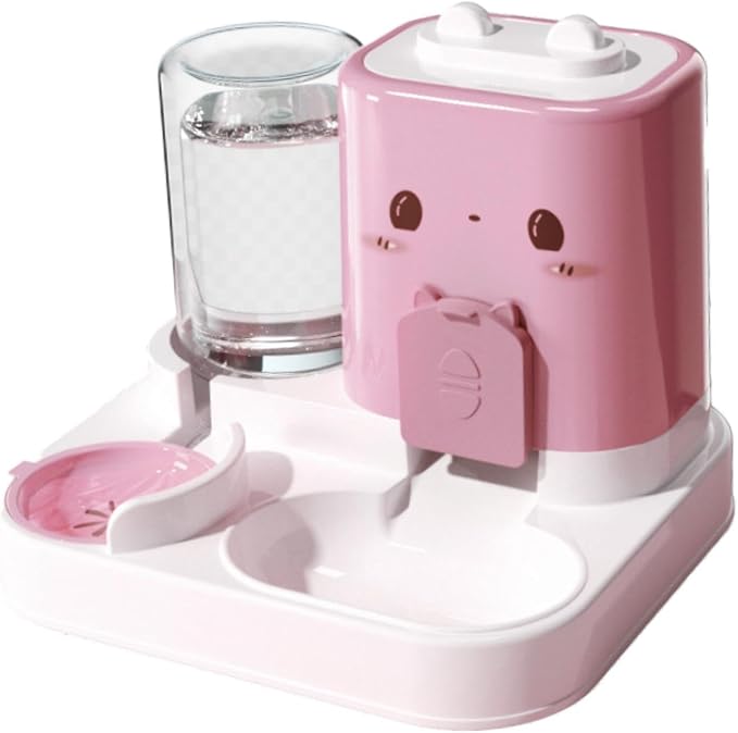 Baoblaze 2 in 1 Automatic Pet Feeder Removable Drinking Household Supplies Water Dispenser Pet Feeding Bowl for Small Dogs Kitten Puppy Bunny Animals, Pink
