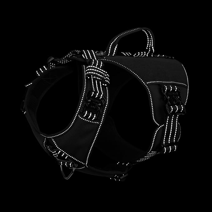 ICEFANG GN8 Tactical Dog Harness with 4X Metal Buckles for Large Sized Dogs,Reflective in Training Walking K9 Vest,No-Pull Front Leash Clip,Adjustable Pet Harness (Black, Large (Pack of 1))