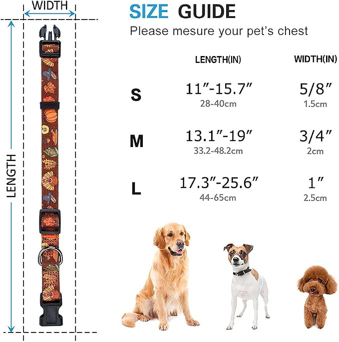 Fall Halloween Thanksgiving Dog Collars Medium Size