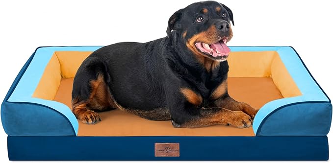 Comfort Expression Orthopedic Dog Bed for Extra Large Dogs 45x35 Inch, Waterproof Egg Crate Foam XL Pet Bed with Bolsters, Dog Couch with Washable Cover & Non-Slip Bottom, Golden Harbor