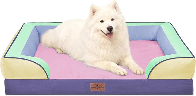 Comfort Expression Orthopedic Dog Bed for Large Dogs 36x27 Inch, Waterproof Egg Crate Foam Large Pet Bed with Bolsters, Dog Couch with Washable Cover & Non-Slip Bottom, Frosted Grape