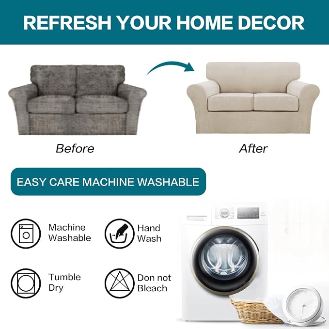 Turquoize 3 Piece Sofa Covers for 2 Cushion Couch Sofa Slipcover Soft Couch Cover for Dogs-Washable Sofa Furniture Covers with 2 Individual Cushion Covers, Feature Fabric (2 Cushion Sofa,Island Fossi)
