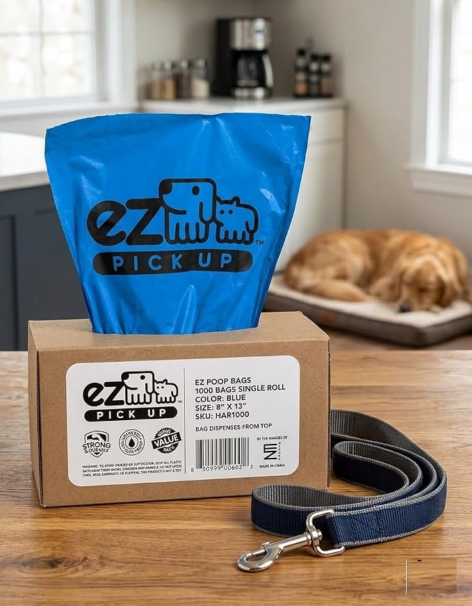 EZ Pickup 1000 Count Dog Waste Poop Bags, Unscented | Pet Waste Disposal Bag, Leak Proof, Large 8"x13", Puppy Dog Walking Clean Up