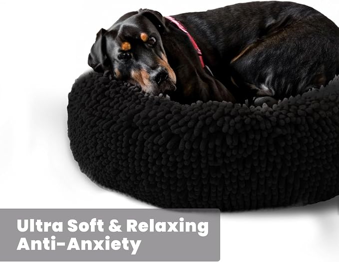 Muddy Mat® Cloud K-9 Bed for Dogs & Cats, Soft & Relaxing Donut Dog Bed, Chenille Material, Removable Cover, Washable & Dryer Safe–Black Small(25'x25')