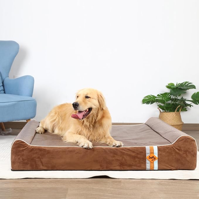 Laifug Orthopedic Dog Beds for Large Dogs,7" Memory Foam Dog Beds,Durable Water Proof Liner Removable and Washable, Nonskid Bottom, Brown 50"x36"x7"