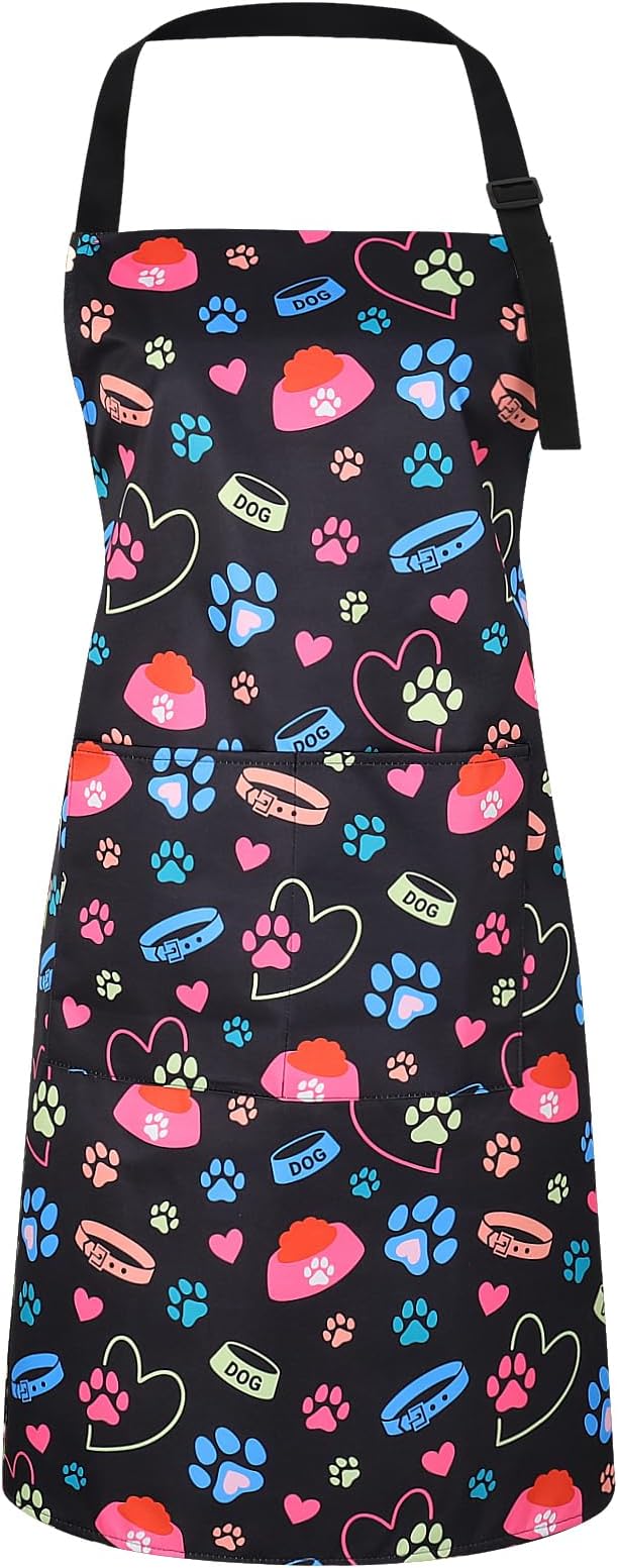 Dog Grooming Waterproof Apron with 2 Pockets, Cute Animals Puppy Dog Pets Apron