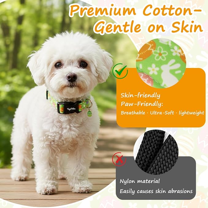 Easter Dog Collar with Cute Easter Bunny & Eggs Patterns, Small Green Dog Collar with Exquisite Pendant, Durable Adjustable Collars for Easter Gifts & Daily Use-S