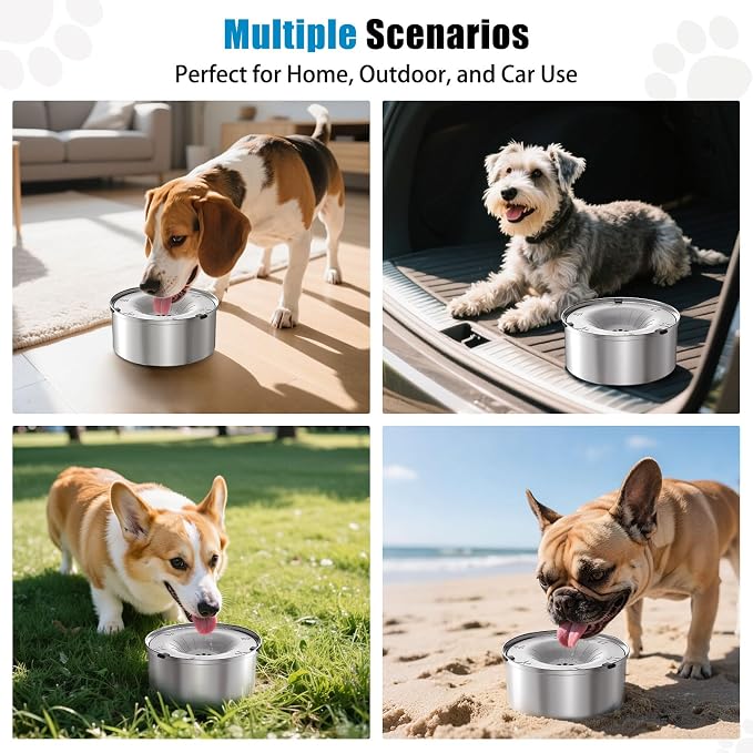 SCHITEC Dog Water Bowl No Spill 40oz/1.2L Slow Drinking Anti-Splash Stainless Steel Dog Bowl with Floating Disk, Spill Proof Pet Travel Water Dispenser for Sloppy Messy Drinkers(Light Gray)
