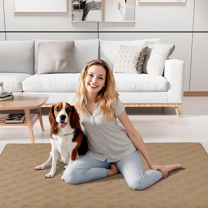 Smiry Reversible Waterproof Couch Covers for Sofa, Washable Dogs Pet Couch Covers for 3 Cushion Sofa Pet Friendly, Water Resistant Furniture Protector Slipcover, Geometric (82"x82", Camel/Beige)