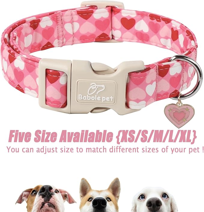Valentines Dog Collar for Giant Large Dogs - Cute Valentine Pink Hearts Girl Dog Collars, Adjustable Girly Puppy Collar with Quick Release Buckle for Female Dogs XL