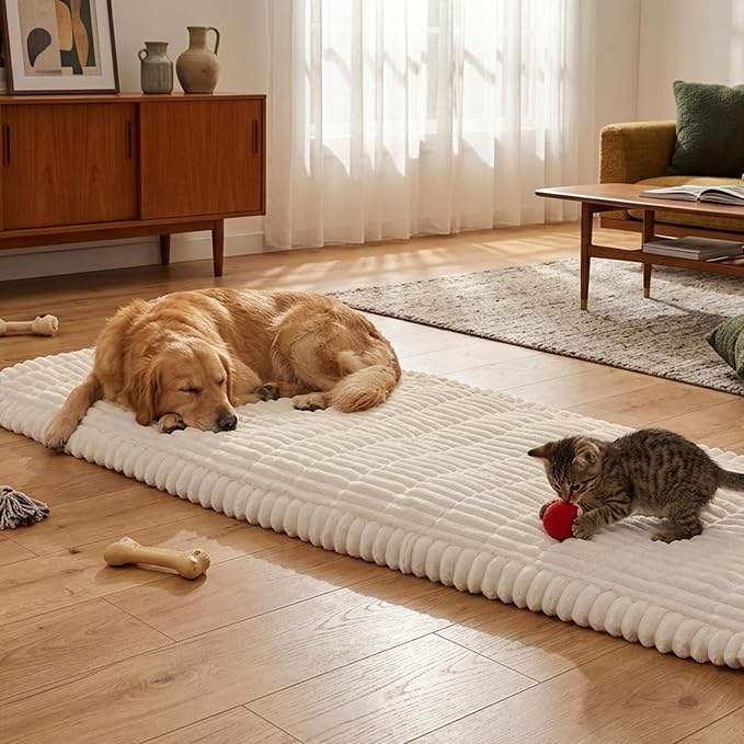 Fixwal Pet and Family Friendly Couch Covers, Washable Non-Slip Dog Mat with Waterproof Backing, Soft Plush Protector for Sofa, Car Seat, Bedside, Playpen, Camping (White, 27.6" x 82.7")