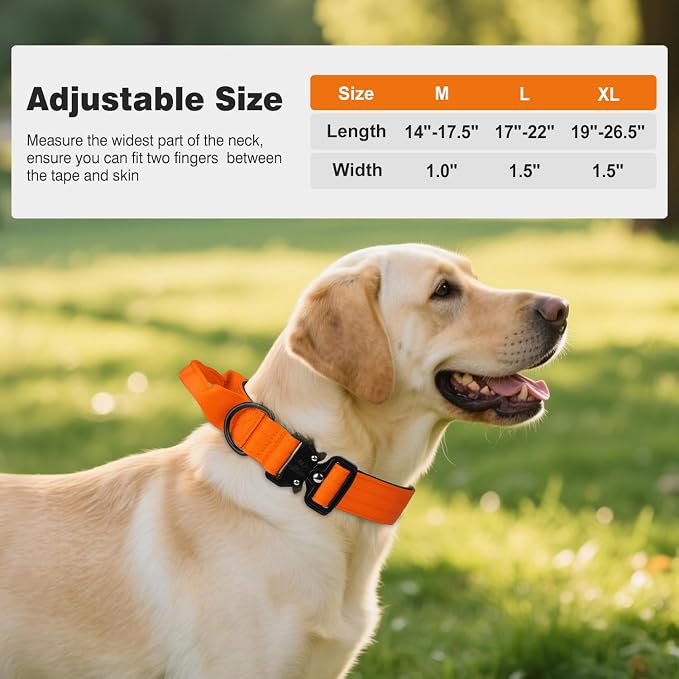 Joytale Tactical Dog Collar for Large Dogs with Control Handle, Heavy Duty Military Training Collar for Power Breeds, AirTag Holder Case, Quick Release Metal Buckle, Soft Padded, L, Orange