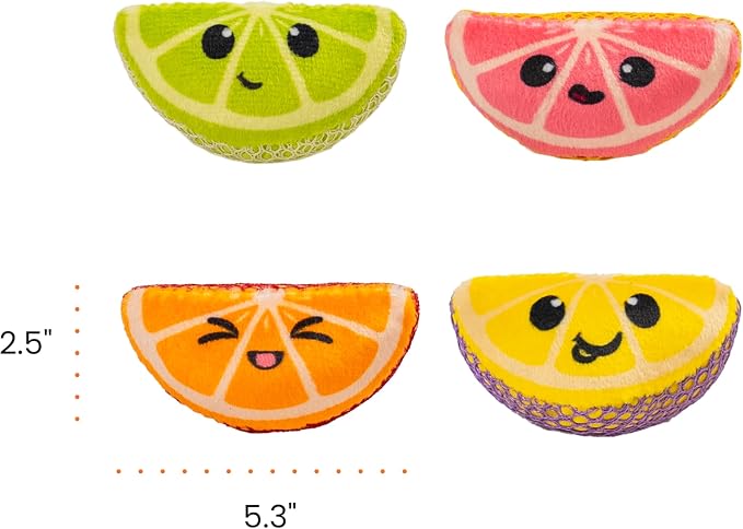 Catstages Dental Fruit Wedges 4 Pk, Soft and Textured Catnip Chew Toys That Help Clean Teeth, Multicolored