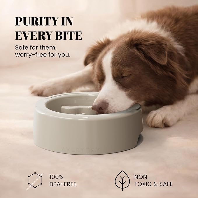 AVERYDAY 3 Pack Slow Feeder Dog Bowl Set, Two Weighted Maze Insert Bowls, Anti-Slip Changeable Puzzle Feeding Bowl for Wet Dry & Raw Dog Food, Slow Eating Deep Pet Food Dish for Medium & Large Breeds