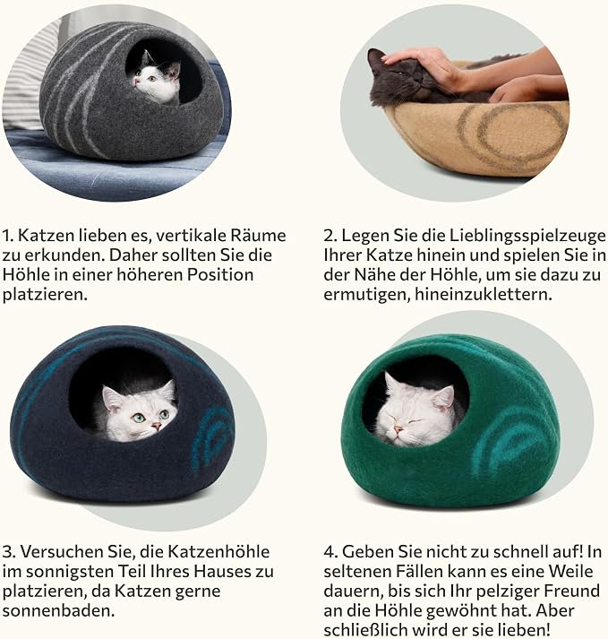MEOWFIA Cat Cave – Premium Felt Cat Enclosure for Indoor Cats, Handmade Merino Wool (Rose Gold, Large)