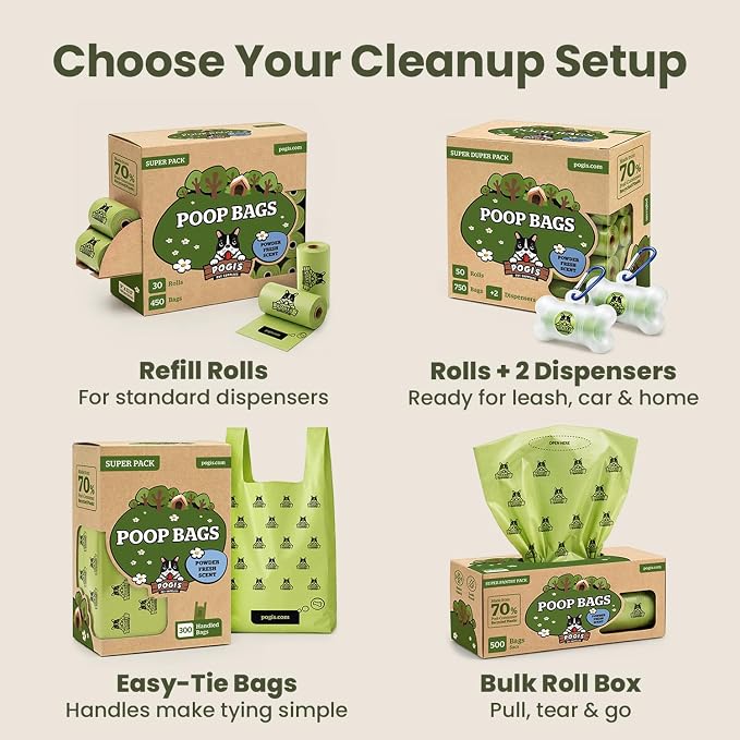 Pogi’s Dog Poop Bags with Handles – Extra-Thick, Leak-Proof, Large, Fresh Scent, 900-Count