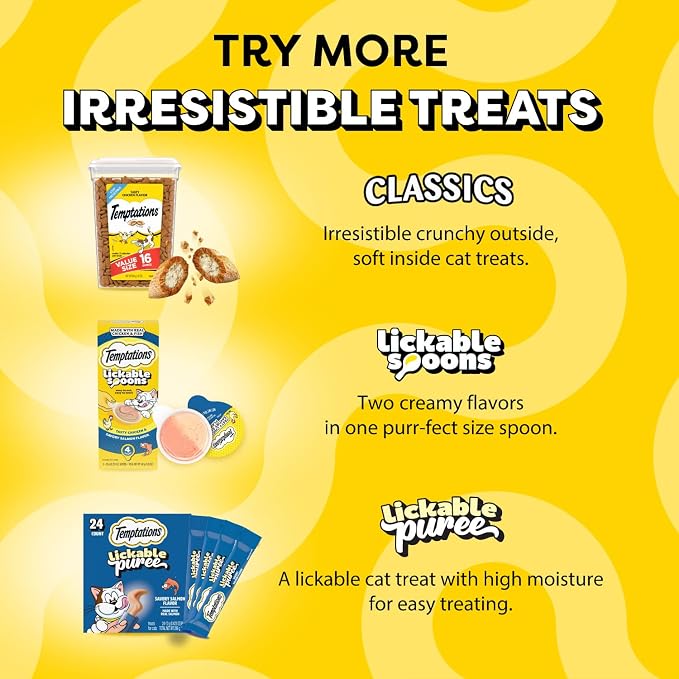 Temptations Creamy Puree Squeezable Lickable Wet Cat Treat Variety Pack, 0.42 oz. Tubes, 96 Count