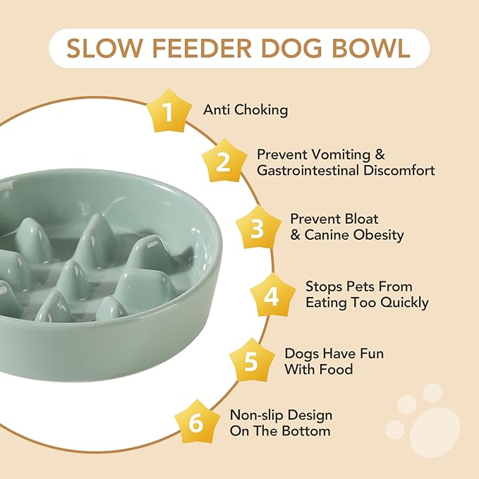 Havniva Ceramic Slow Feeder Dog Bowls, 1.2 Cups Dog Bowl Slow Feeding for Small and Medium Breed, 7.3inch Puzzle Dog Food Bowl Slow Feeder Non-Slip Anti-Gulping and Anti-Choking Reduces Bloating