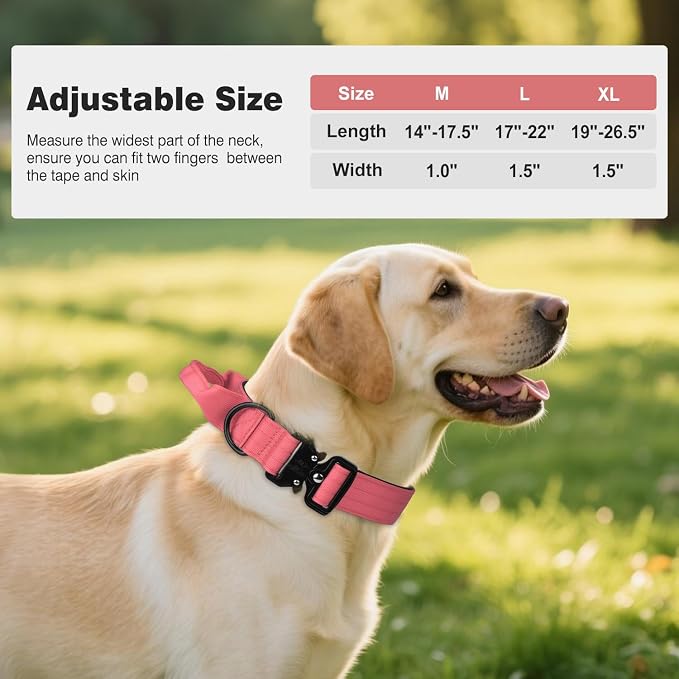 Joytale Tactical Dog Collar for Large Dogs with Control Handle, Heavy Duty Military Training Collar for Power Breeds, AirTag Holder Case, Quick Release Metal Buckle, Soft Padded, L, Pink